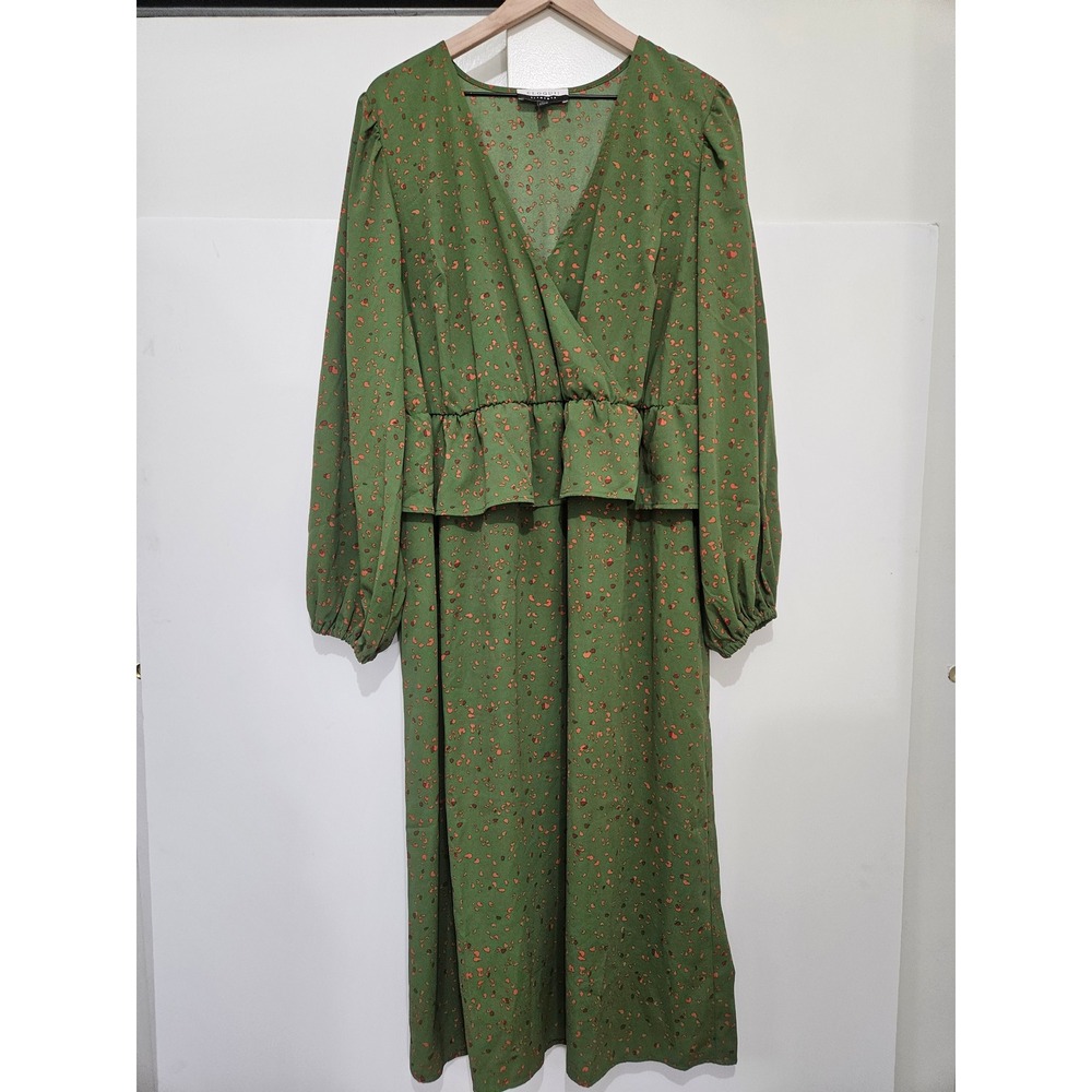 Eloquii Elements‎ Green Abstract Print Ruffle Waist Midi Dress Womens Size 16
